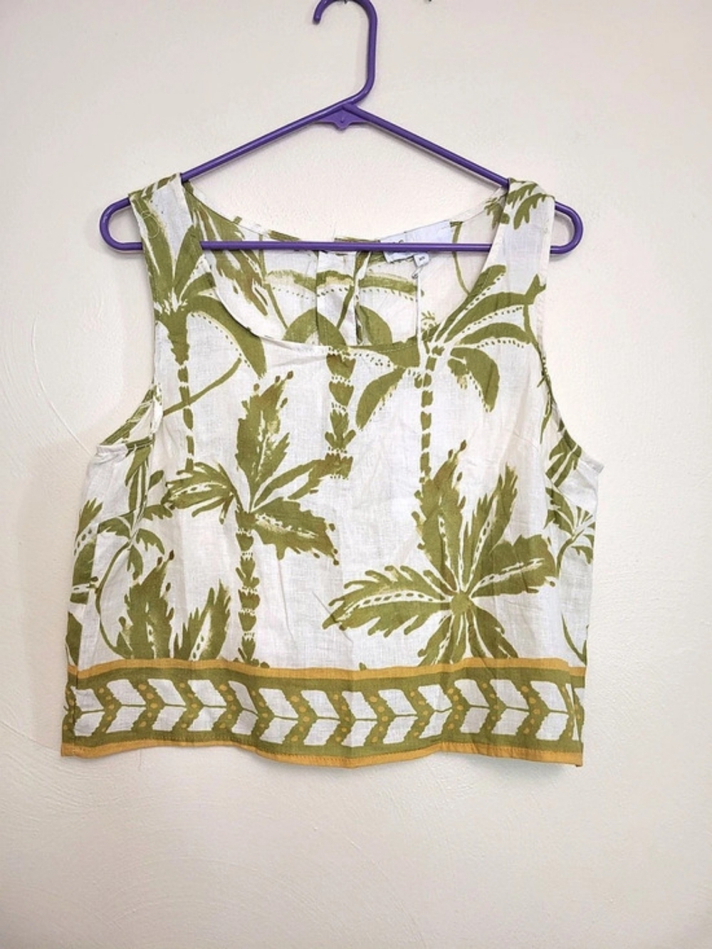 C&C California Floral Linen Blend Tank Top in Green & White Size XS NWT